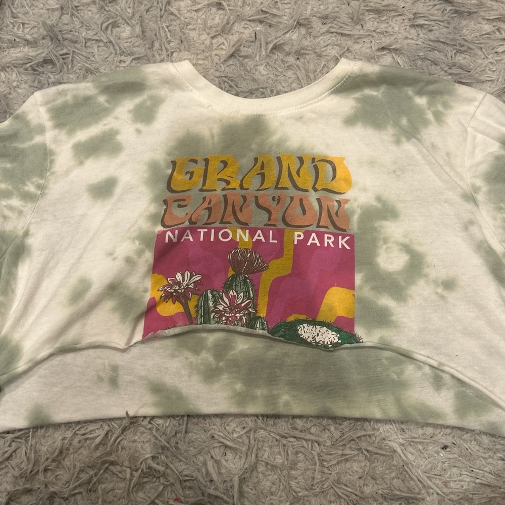 Green and White Crop Top with Graphic Design